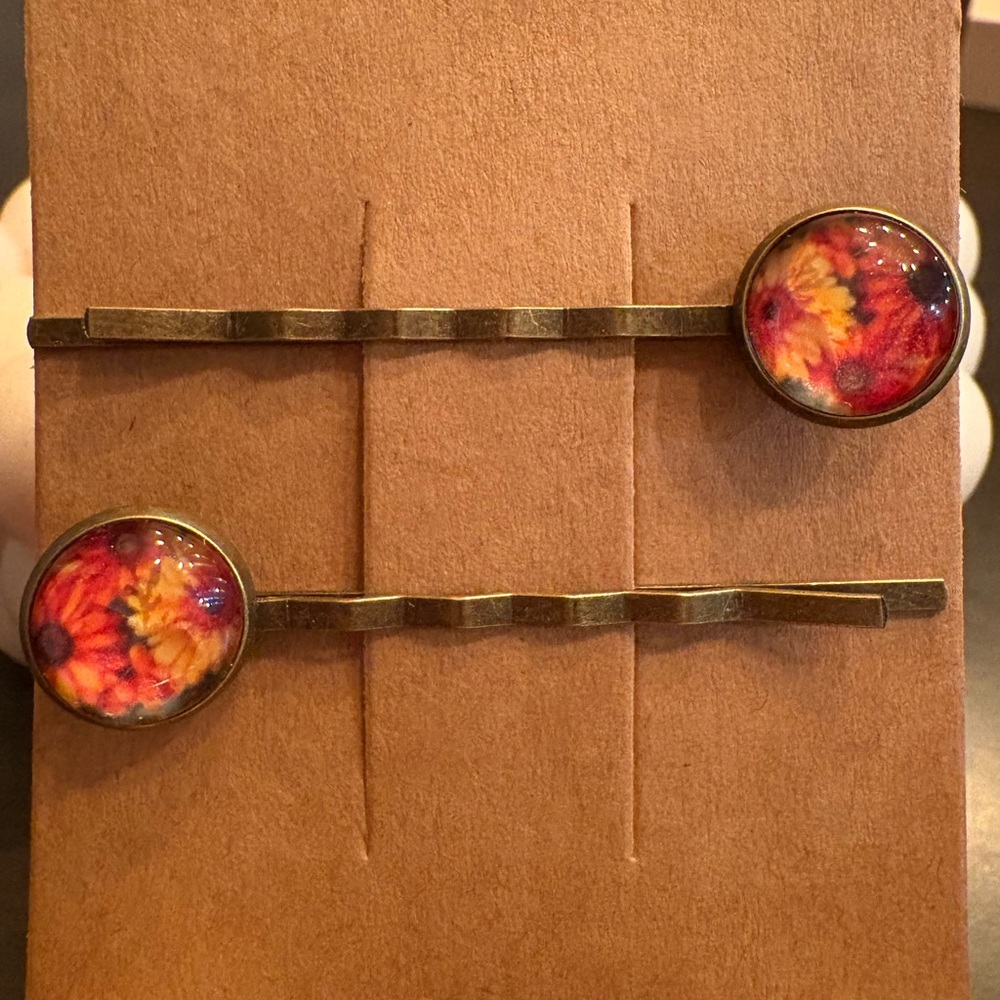 Yellow & Orange Floral Design Hairpins
